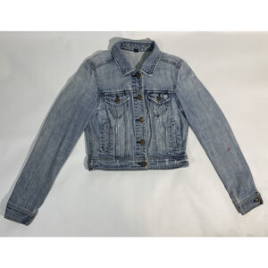 American Eagle Women’s Distressed Washed Crop Jean Jacket Size Small
